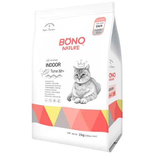 보노네이처 전연령 고양이 인도어 건식사료, 참치, 2kg, 1개