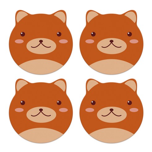 마켓에이 애니멀 규조토 단열 코스터 4p, 브라운곰, 10 x 10 cm, 4개