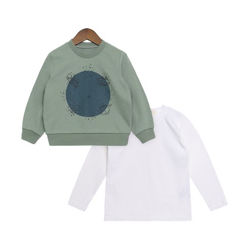 유라비 아동용 우주 맨투맨 + 라운드 기본 티셔츠 세트