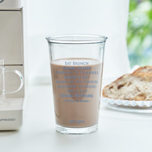 달팽이리빙 퀴진드마망 레터링 드링크 강화 유리컵 390ml, 블루, 1개