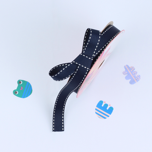 골직 스티치 리본 15mm, 곤색 + 백색, 2개, 15m