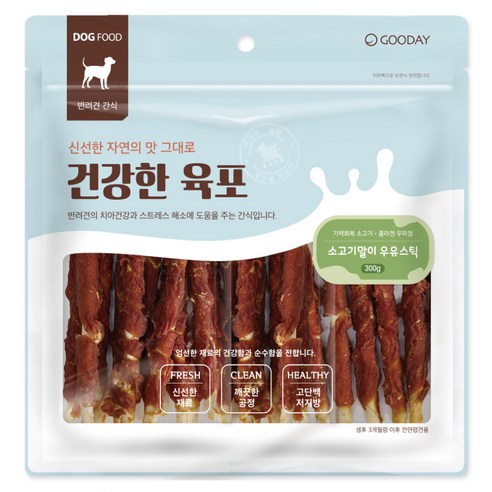 굿데이 강아지 건강한 육포 우유스틱 껌 300g, 소고기 + 우유 혼합맛, 1개