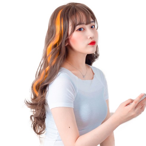 가발위드 단색 웨이브 컬러 포인트 피스 5p + 트윙클 붙임머리 세트, 오렌지(컬러피스), 랜덤발송(붙임머리), 1세트