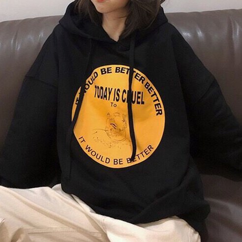 투데이 라운드 포인팅 임산부 긴소매 후드티