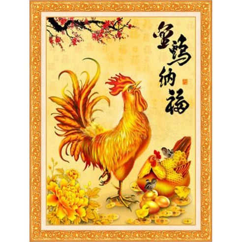 블링블링 재물가득 황금닭 보석 십자수 DIY 키트 LB002, 혼합색상, 1세트