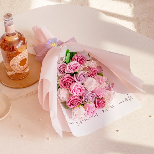 아스파시아 리에나 장미 20송이 프리저브드 비누 꽃다발, 코랄, 1개