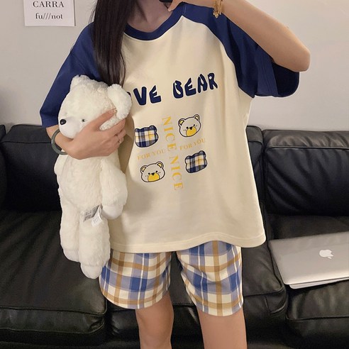 세컨핑크 커플용 러브베어 반팔 반바지 잠옷 상하세트 91804