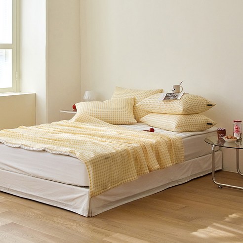 마틸라 디어썸머 시어서커 홑이불 + 베개커버 2p 세트 Q, 망고체크