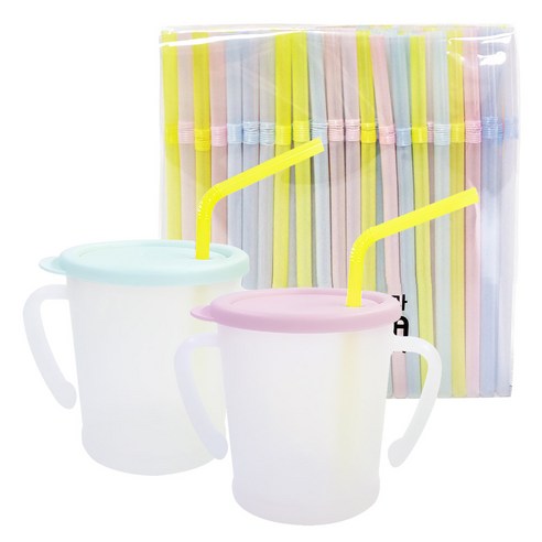 아가프라 뉴매직빨대컵 2p + 빨대 200p, 300ml, 1세트, 민트 + 연핑크