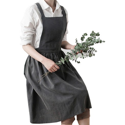 아그노 린넨 원피스형 레이디 앞치마, 그레이, 1개