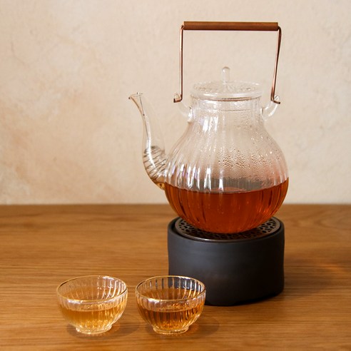 티이야기 내열유리 엔틱 티팟 세트, 혼합색상, 1세트, 티포트 650ml + 워머 + 플라워찻잔 2p