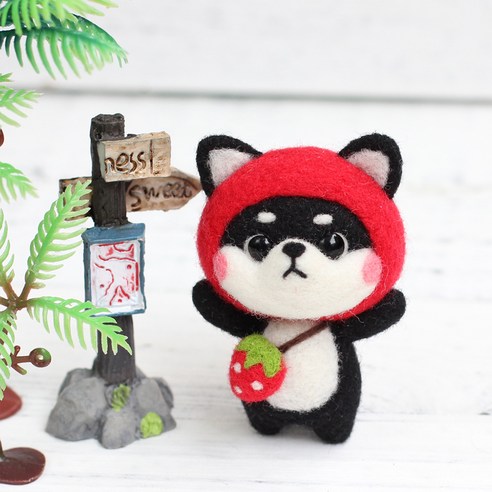 아트조이 DIY 양모펠트 키트, 1세트, 딸기검둥이시바