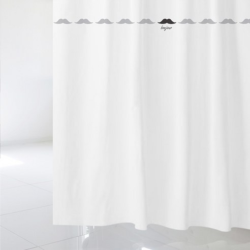 수풀 북유럽 스타일 샤워커튼 SC717 L 1800 x 1880 mm + 플라스틱 고리 12p + 커튼봉 화이트 세트, 1SET_KOR