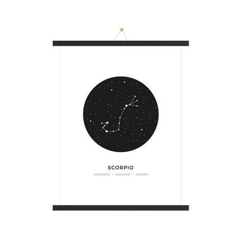 우드 족자 + 인테리어 전갈자리 포스터 + 끈 랜덤발송 세트, 블랙