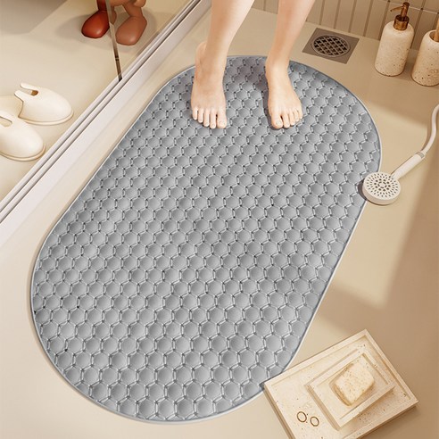 데이소이 심플 미끄럼방지 욕조 욕실 발판매트 69 x 39 cm, NO 01 육각형 그레이, 1개