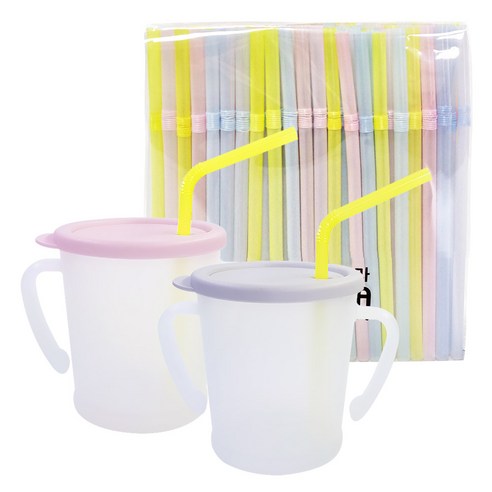 아가프라 뉴매직빨대컵 2p + 빨대 200p, 300ml, 1세트, 연핑크 + 그레이