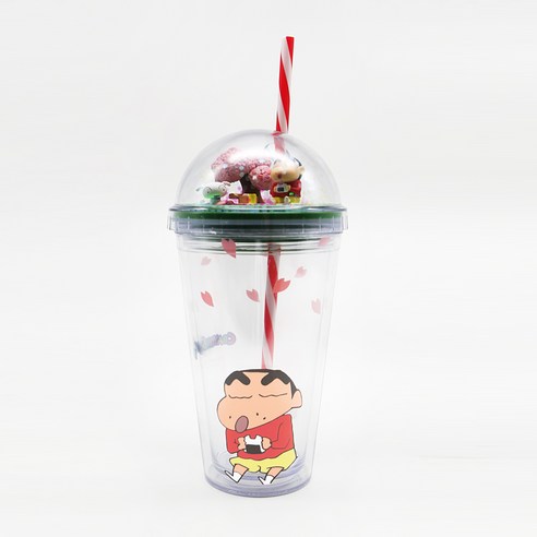 짱구는 못말려 피규어 벚꽃 아이스 텀블러 + 빨대 포함, 혼합색상, 475ml