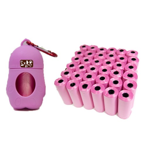 도담펫 휴대용 강아지 배변봉투 케이스 + 리필 555p 세트, 핑크, 1세트