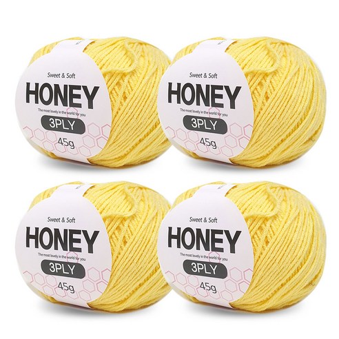 니뜨 허니 3ply 뜨개실 45g x 4p + 무료 도안 세트, 03 연노랑