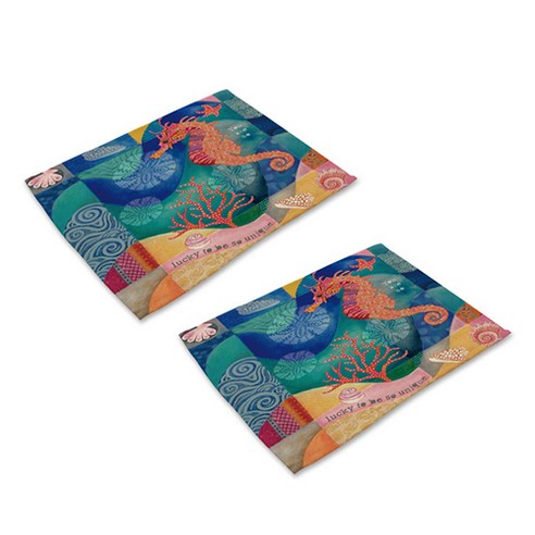 더플로우 바닷 속 다양한 인어공주들 린넨 천 아트 플레이스 매트 2p, 21, 42 x 32 cm