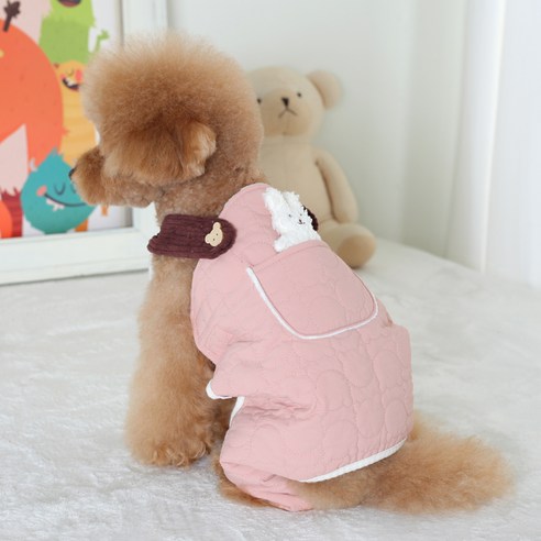 에이미러브즈펫 강아지 CC 곰돌이 퀼팅 패딩바지 올인원, 핑크