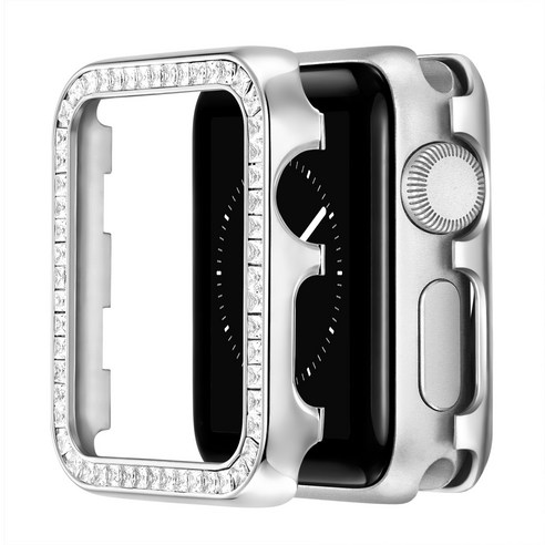 우먼스9999 스마트 워치 크리스탈 풀커버 케이스 (44mm 호환 가능), 실버