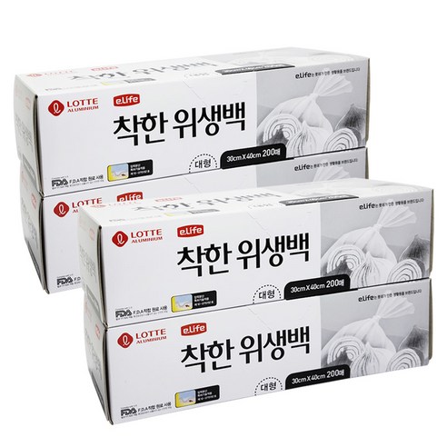 롯데이라이프 착한 위생백 대형 30 x 40 cm 200매, 대(L), 200개입, 4개
