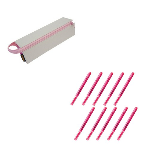 에코청운 멀티펜케이스 + 고쿠요 비틀팁 3way 형광펜 10p 세트, 회색(케이스),  핑크(형광펜), 1세트