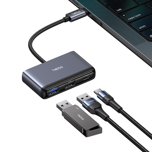 햅시 60W PD 충전 5포트 C타입 USB3.0 미니 멀티 허브 YMH5ATOM, 스페이스그레이