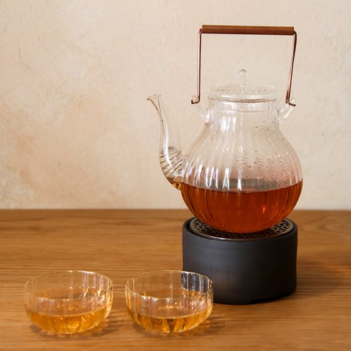 티이야기 내열유리 엔틱 티팟 세트, 혼합색상, 1세트, 티포트 650ml + 워머 + 구름찻잔 2p