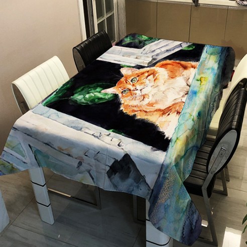 알럽홈 워터컬러 캣 프린팅 스퀘어 홈 테이블 커버, TYPE16, 90 x 90 cm