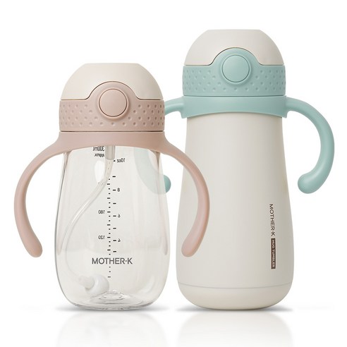 마더케이 유아용 허그 보온보냉 빨대컵 350m + 허그 추 빨대컵 300ml 세트, 1세트, 민트 + 핑크베이지