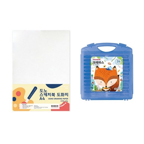 도노 스케치북 도화지 A4 130g 250매 + 모나미 모니주 가방파스 24색 문구세트, 단일색상(도화지), 남(크레파스), 1세트