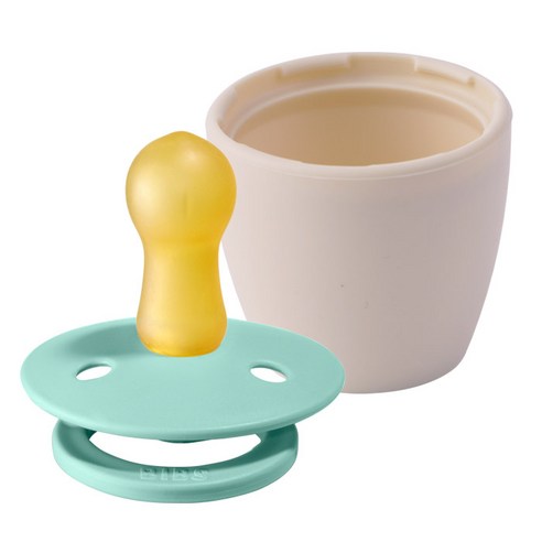BIBS 컬러 고무 쪽쪽이 + 아이벨류 실리콘 화분캡 세트, 2단계(6~18개월), 민트(쪽쪽이), 아이보리(화분캡), 1개
