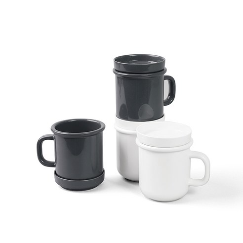 보울보울 노르딕볼볼 뚜껑머그컵 340ml x 4p + 소스볼 4p 세트, 화이트, 차콜, 1세트