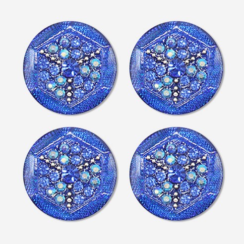 큐빅 보석 단추 육각 21mm, 4개, 블루