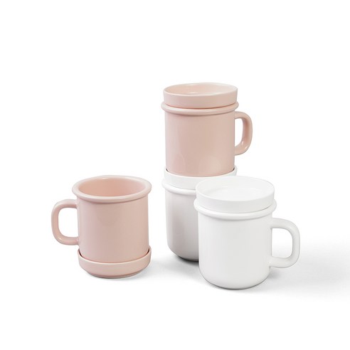 보울보울 노르딕볼볼 뚜껑머그컵 340ml x 4p + 소스볼 4p 세트, 화이트, 핑크, 1세트