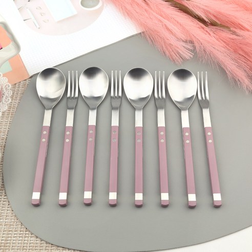 보겐 스퀘어 솔렌 디저트 커트러리 4인 세트, 모브, 1세트, 디저트포크 4p + 디저트스푼 4p
