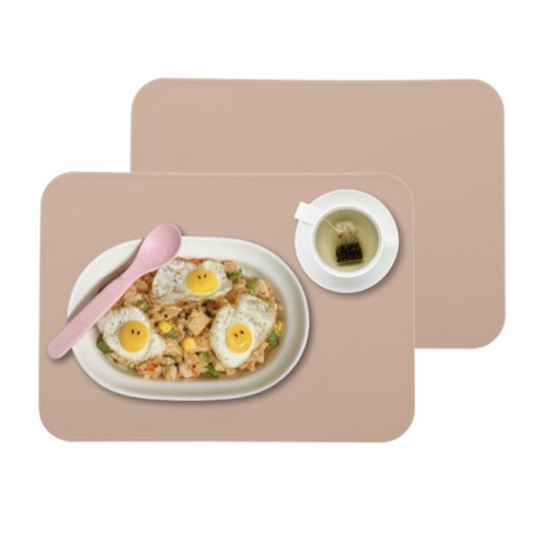 디아르 플래티넘 실리콘 방수 식탁매트 스탠다드, 핑크 + 베이지, 40.2 x 28.8 cm, 2개
