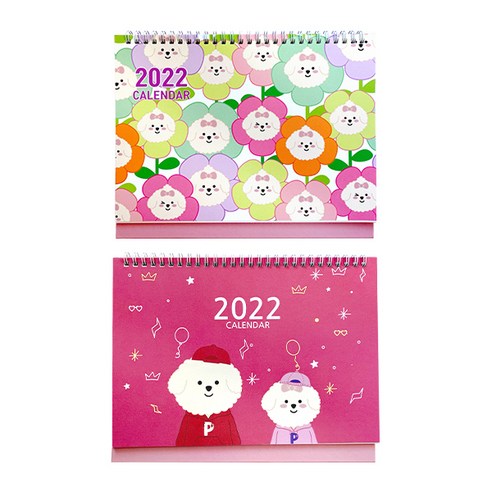 쁘숑앤포숑 2022 데스크 캘린더 2종 세트, 캐주얼, 플라워, 1세트