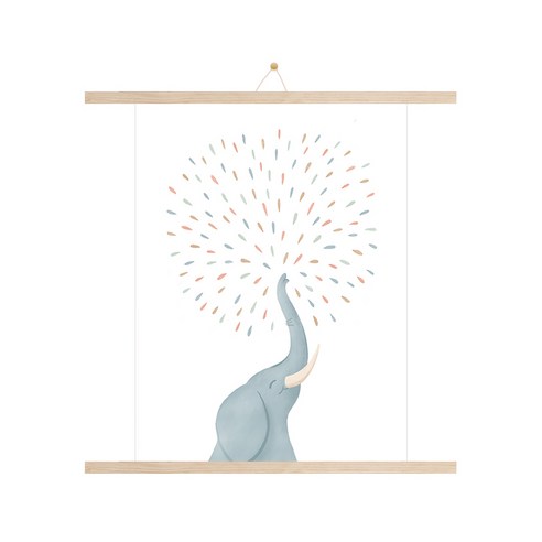 인테리어 포스터 그림 코끼리E + 우드 족자, 베이지우드