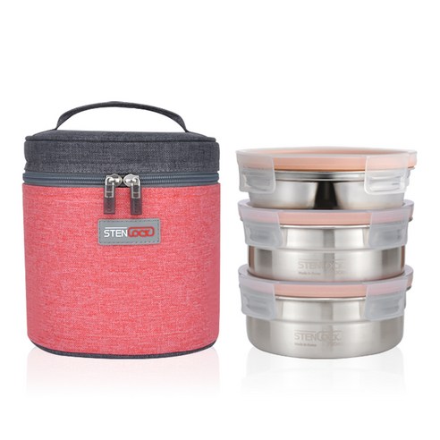 스텐락 퓨어 원형 3단 도시락 중 350ml + 700ml x 2p, VINTAGE RED, 1세트