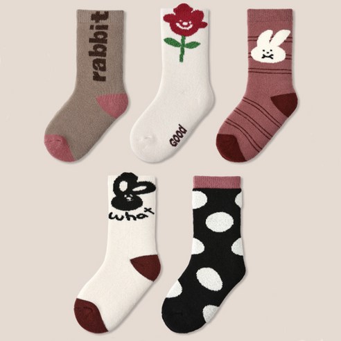 [SaleNOWㅣ인기상품] 아이뿜 아동용 포근한 아기토끼 테리 방한 양말 5종 세트 H57 [세일나우ㅣ추천상품]