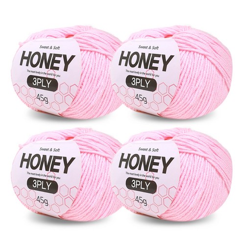 니뜨 허니 3ply 뜨개실 45g x 4p + 무료 도안 세트, 07 연분홍
