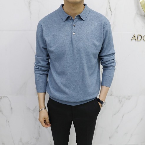 아도르클래식 남성용 버튼 카라 헨리넥 캐시미어 긴팔 니트 ZR