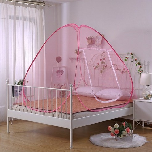 한스비 여름 간편 침대 원터치 텐트 모기장, 핑크