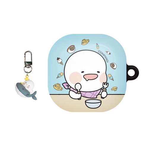 옴팡이 플러피 갤럭시 버즈 라이브 / 버즈 프로 슬림하드 공용케이스 + 키링, 식탐팡(케이스), 랜덤발송(키링)