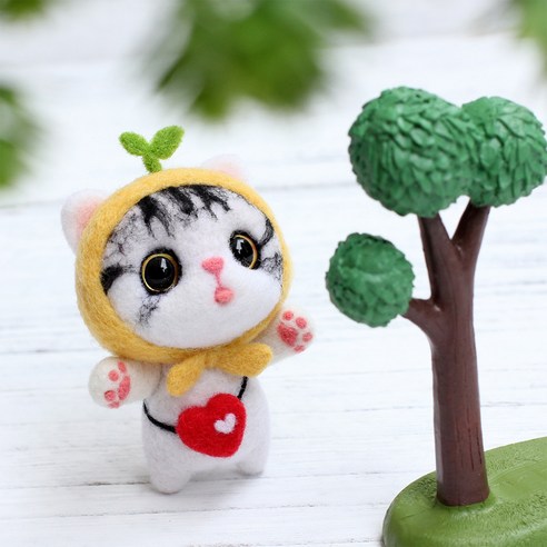 아트조이 DIY 양모펠트 키트, 1세트, 노란모자고양이