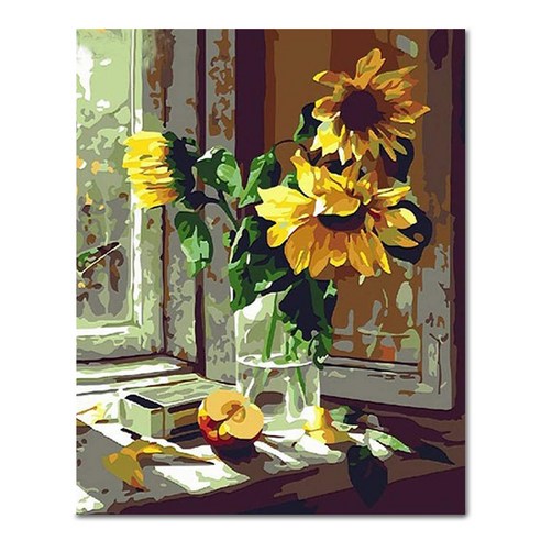 아디코 DIY 페인팅 정물화 명화그리기 40 x 50 cm, 1개, 창문 앞 썬플라워(PG11)