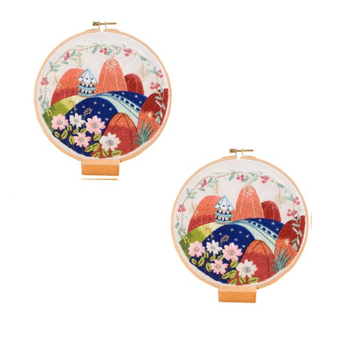 아리코 홈카페 인테리어 일러스트 DIY 자수세트 23cm, 2세트, C TYPE
